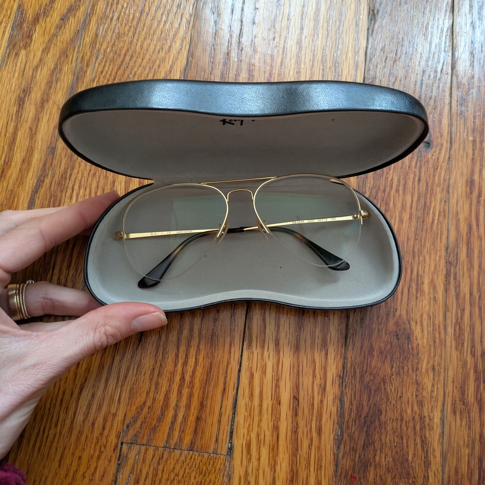Ray-Ban Aviator Glasses Frame With Gold Half Rim (Wide)  With Case
